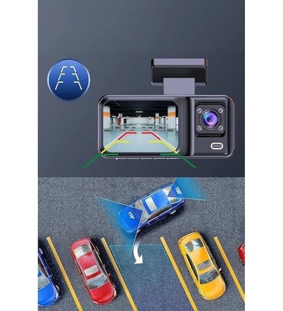 Hediyelik Araç Kamerası - 3 Kameralı Wifi Ön , İç Ve Arka Full Hd Dvr Araç İçi Ekranlı Kamera