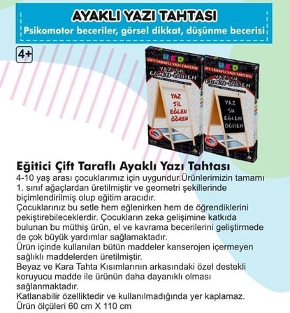 Hediyelik Yazı Tahtası Çift Taraflı Ayaklı Mıknatıslı Yazı Tahtası Seti 110 X 60