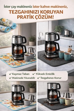 Hediyelik Çay Matı Çay Makinesi % 100 Mikrofiber Altlığı Su Emici Tezgah Koruyucu Kurulama Matı