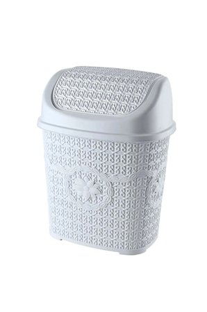 Hediyelik 5 Parça Örgü Desenli Plastik Banyo Seti Çamaşır Sepeti Deterjanlık Klik Çöp Kovası Klozet Fırçası