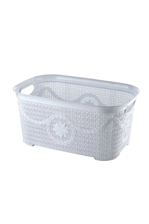Hediyelik 5 Parça Örgü Desenli Plastik Banyo Seti Çamaşır Sepeti Deterjanlık Çöp Kovası Klozet Fırçası - Gri