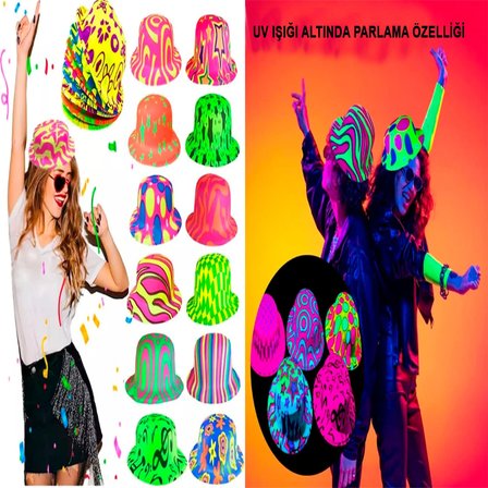 Hediyelik Farklı Desenlerde Plastik Neon Uv Işık Parti Şapkası 1 Adet