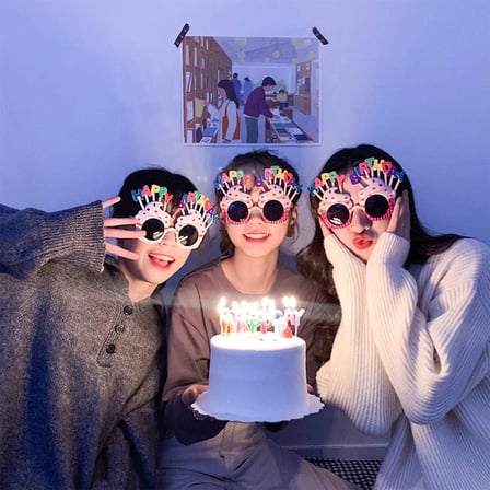 Hediyelik Happy Birthday Yazılı Pembe Fuşya Renk Pembe Pastalı Parti Gözlüğü 12x7 Cm