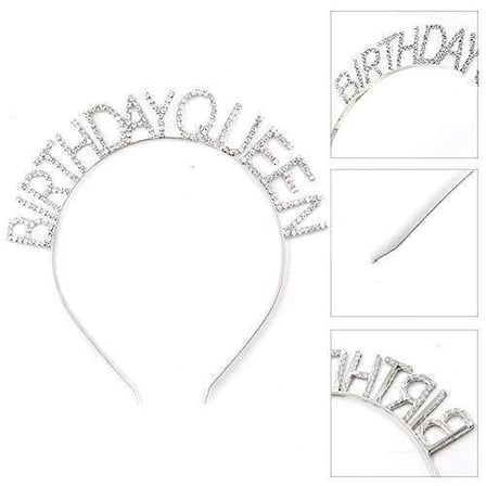Hediyelik Gümüş Renk Kristal Taşlı Parlak Birthday Queen Yazılı Kraliçe Taç 16x17 Cm