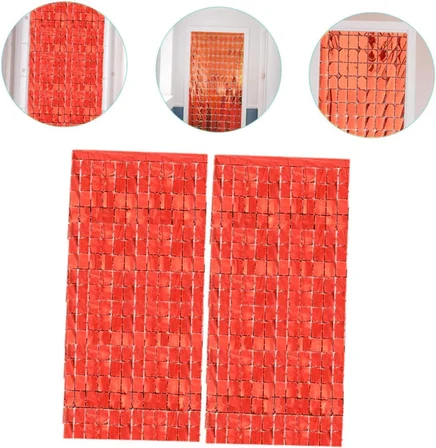 Hediyelik Ekstra Metalize Kırmızı Renk Disko Dikdörtgen Kesim Kapı Perdesi Dekorasyon 1x2 Metre