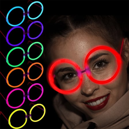 Hediyelik Glow Parti Gözlüğü Glow Partisi Yuvarlak Şekilli Fosforlu Gözlük 6 Adet