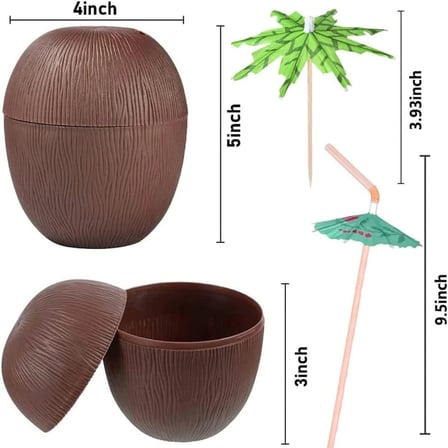 Hediyelik Hindistan Cevizi Hawaii Luau Aloha Pipetli İçecek Kabı Bardak 10x13 Cm 1 Adet