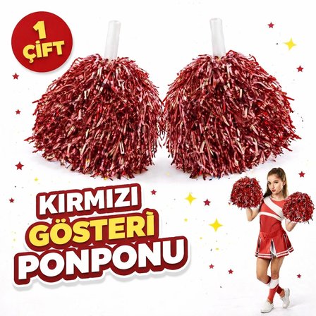 Hediyelik 1 Çift ( 2 Adet ) Kırmızı Renk 23 Nisan 19 Mayıs 29 Ekim Okul Gösteri Ponponları Ekstra Dolgun