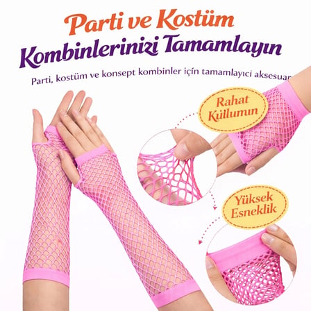 Hediyelik 80’ler 90’lar Retro Neon Pembe File Parmaksız Eldiven 26 Cm