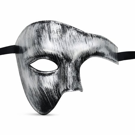 Hediyelik Antik Eskitme Gümüş Erkek Yarım Maske - Phantom &amp; Balo Maskesi
