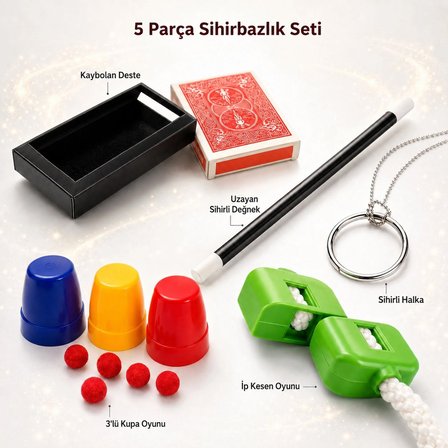 Hediyelik Çocuklar İçin 5 Parça Sihirbazlık Oyun Seti