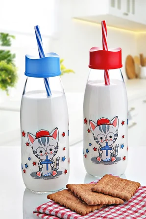 Hayvan Figürlü Pipetli Su Ve Süt Şişesi Cam 500 ML