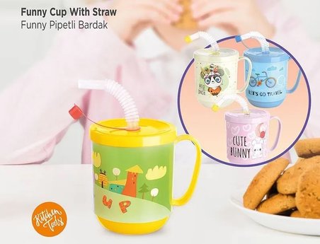 Funny Pipetli Çuk Içecek Bardağı Desenli Bardak 350ml