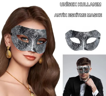 Gümüş Eskitme Yüz Maskesi - Antik Tarz B Maskesi