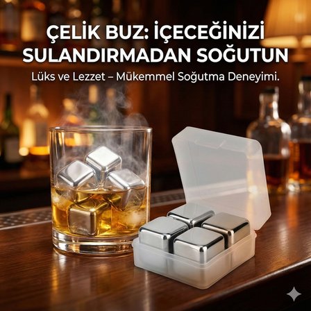 4'lü Çelik Metal Kaplama Viski Taşı Soğutma Buz Küpü