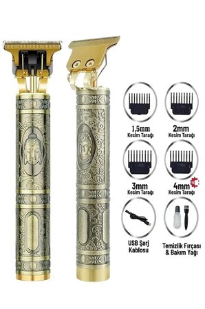 Gold Uçlu Vintage  Şarjlı Traş Makinesi  Sakal Ense Çizim Vucüt Kılı Tıraş Makinası