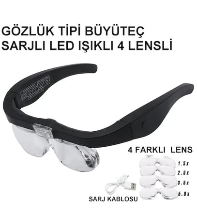 Şarjlı Gözlük Büyüteç 4 Farklı Lens -11537Dc