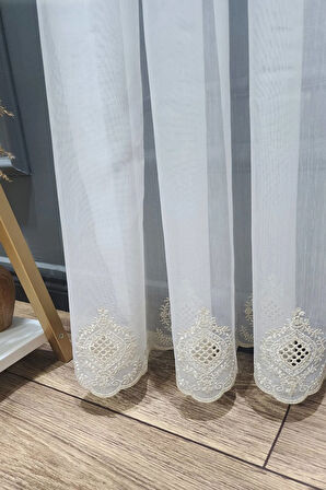 Gold Altın Bohre Damask  işlemeli Salon Model Tasarım 3Kat Pileli Tül perde