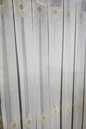 Gold Altın Bohre Damask  işlemeli Salon Model Tasarım 3Kat Pileli Tül perde