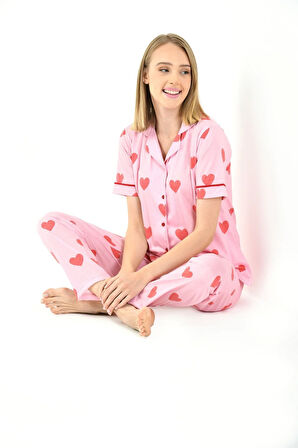 Kalp Baskı Kadın Pijama Takımı