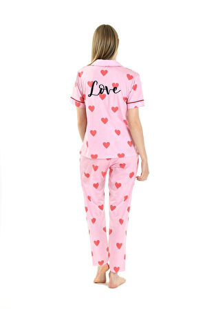 Kalp Baskı Kadın Pijama Takımı