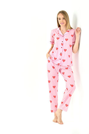 Kalp Baskı Kadın Pijama Takımı