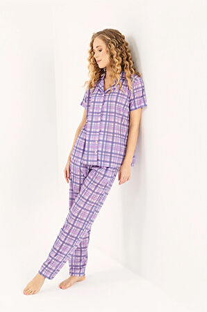 Gömlek Yaka Pamuklu Kadın Pijama Takımı