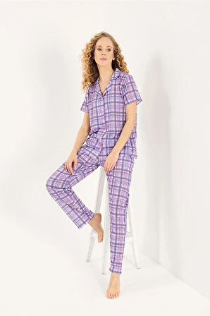 Gömlek Yaka Pamuklu Kadın Pijama Takımı