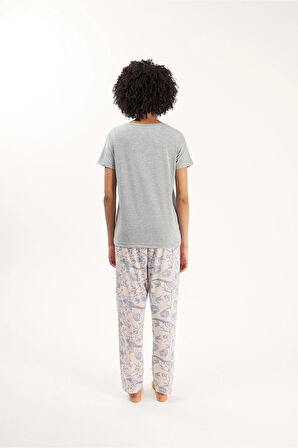 V Yaka Pamuk Kadın 2'li Pijama Takımı