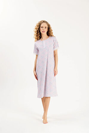 Düğme Detaylı Viskon Kadın Gecelik