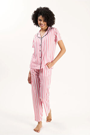 Viskon Penye Önden Düğmeli Kadın Pijama Bpj1968