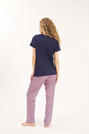 Lacivert Viskon 2'li Kadın Pijama Takımı