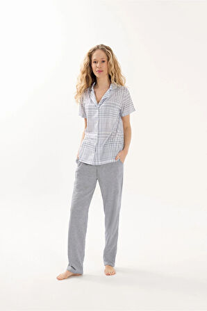 Viskon 2&#39;li Kadın Gri Pijama Takımı