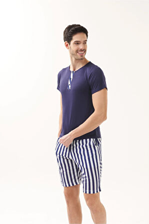 YENİ İNCİ ÇİZGİLİ VİSKON 3'LÜ ERKEK PİJAMA TAKIMI