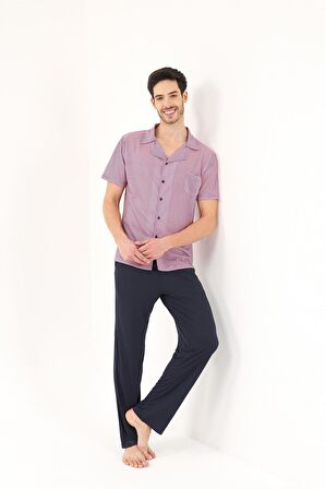 Gömlek Yaka 3'lü Viskon Erkek Pijama Takımı