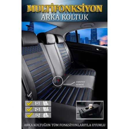Ford Focus Trend X Uyumlu Lüx Deri Oto Koltuk Kılıfı Ön Arka Takım Safir SİYAH MAVİ