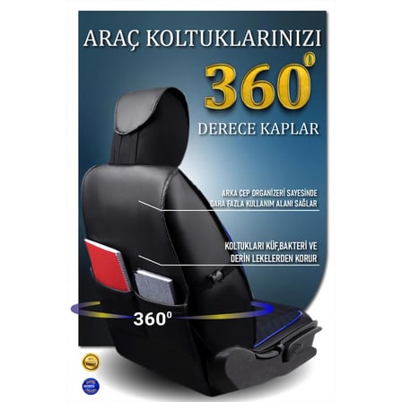 Ford Focus Trend X Uyumlu Lüx Deri Oto Koltuk Kılıfı Ön Arka Takım Safir SİYAH MAVİ