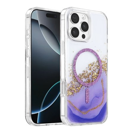 Onegif  İphone 16 Pro Max Lotus Simli Magsafe Kapak - Mor