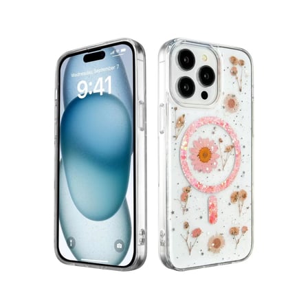 İphone 15 Pro Max Kılıf Daisy Simli Magsafe Kapak - Pembe