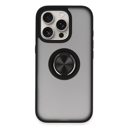 İphone 16 Pro Max Kılıf Montreal Yüzüklü Silikon Kapak - Siyah