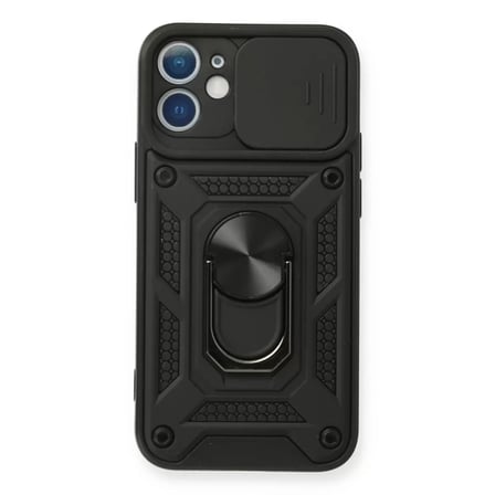 İphone 12 Mini Kılıf Pars Lens Yüzüklü Silikon - Siyah