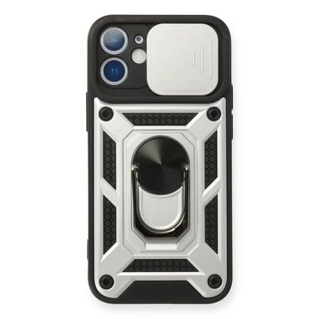 İphone 12 Mini Kılıf Pars Lens Yüzüklü Silikon - Gümüş