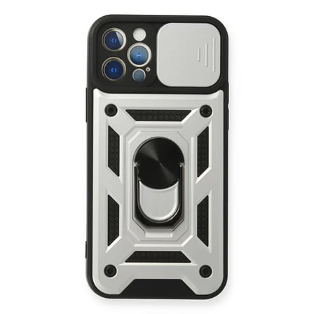 İphone 12 Pro Kılıf Pars Lens Yüzüklü Silikon - Gümüş