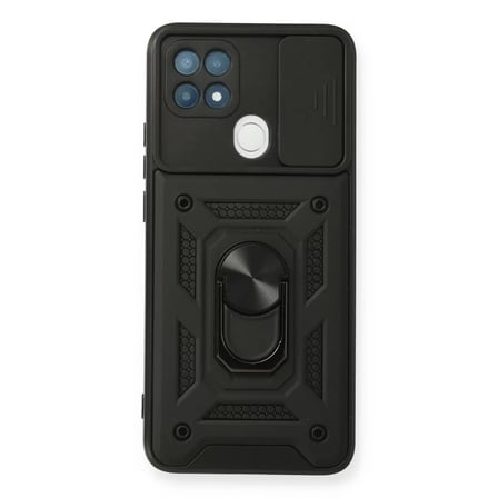 Oppo A15 Kılıf Pars Lens Yüzüklü Silikon - Siyah