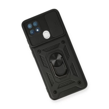 Oppo A15 Kılıf Pars Lens Yüzüklü Silikon - Siyah