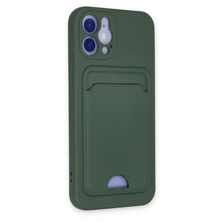İphone 12 Kılıf Kelvin Kartvizitli Silikon - Koyu Yeşil