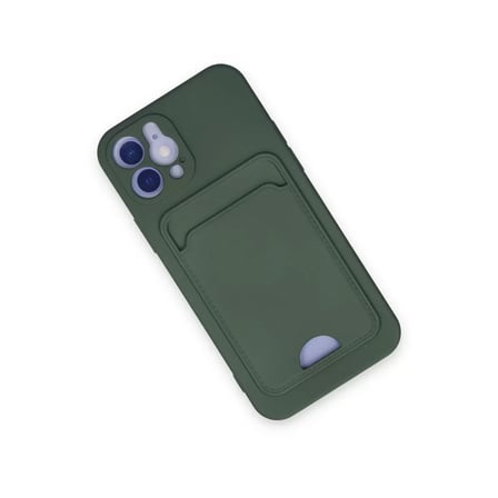 İphone 12 Kılıf Kelvin Kartvizitli Silikon - Koyu Yeşil