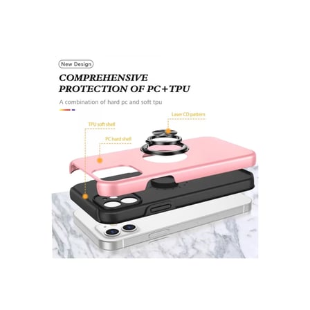 İphone 12 Kılıf Elit Yüzüklü Kapak - Pembe