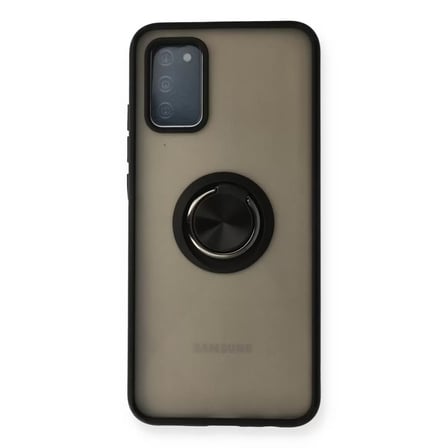 Samsung Uyumlu Galaxy A02s Kılıf Montreal Yüzüklü Silikon Kapak - Siyah