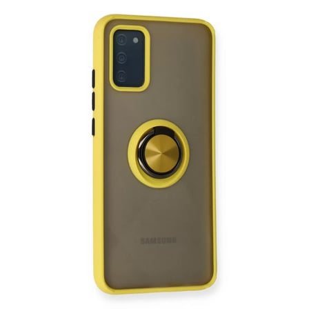 Samsung Uyumlu Galaxy A02s Kılıf Montreal Yüzüklü Silikon Kapak - Sarı